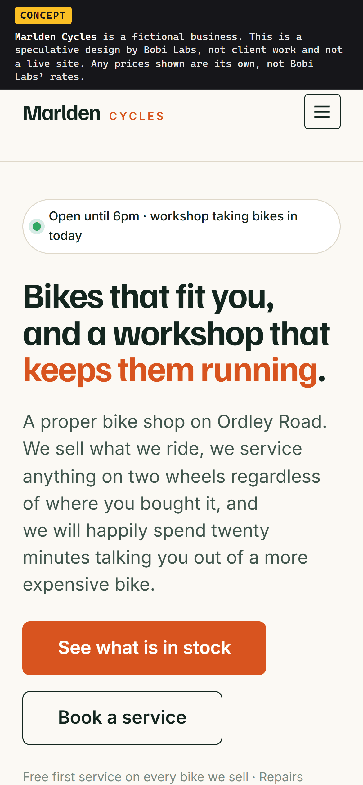 Marlden Cycles on a phone
